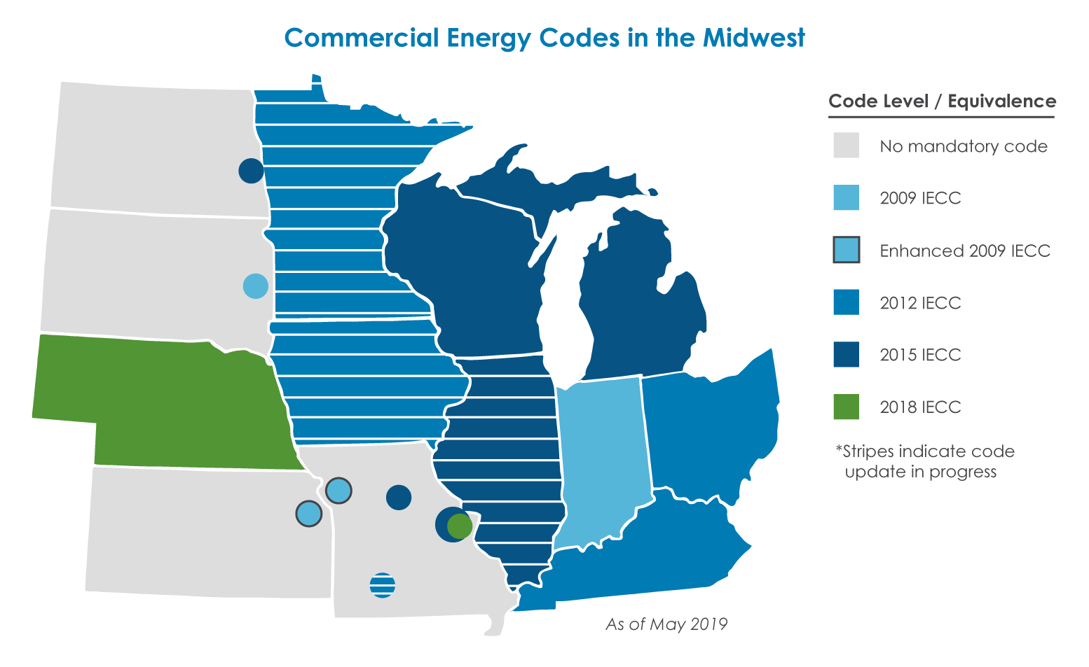 map of commercial energy code levels in the midwest